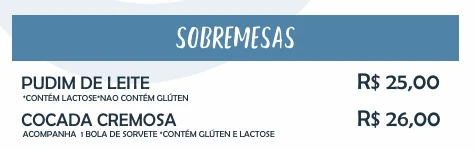 Trecho do cardápio oficial: Sobremesas